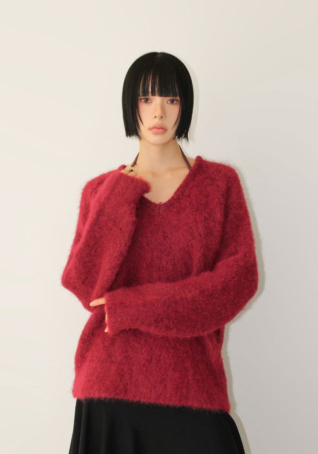 (WOOL) BLUSH V-NECK KNIT