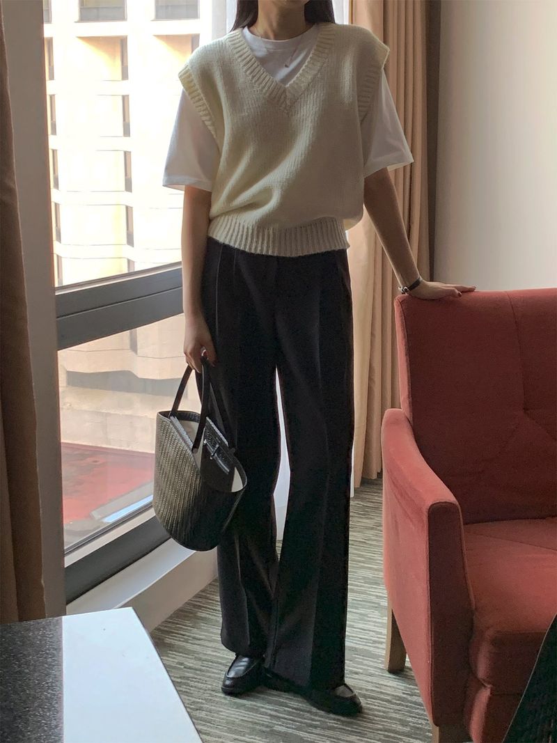 luch wool pintuck wide slacks