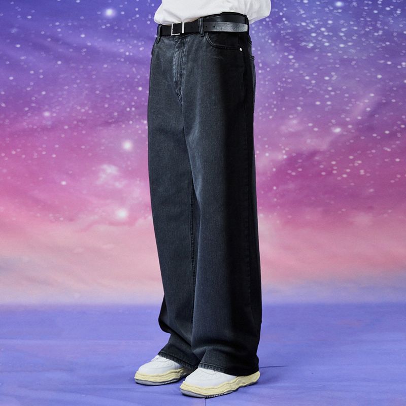 Side painting wide denim pants