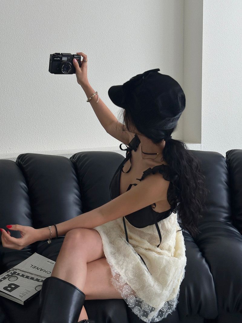 coloring flower embroidered mini dress