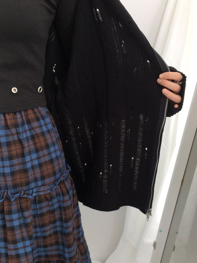 Punch Damage Hooded Knitwear Zip-Up
