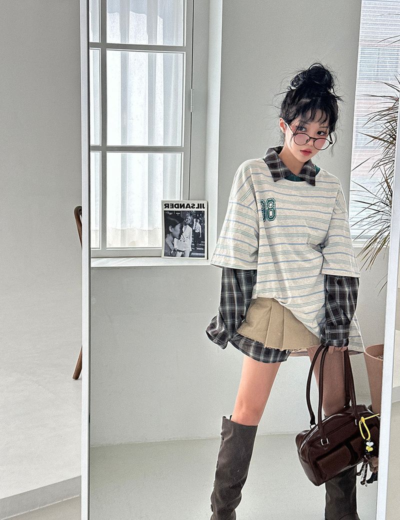 Low-rise pleats skirt pants