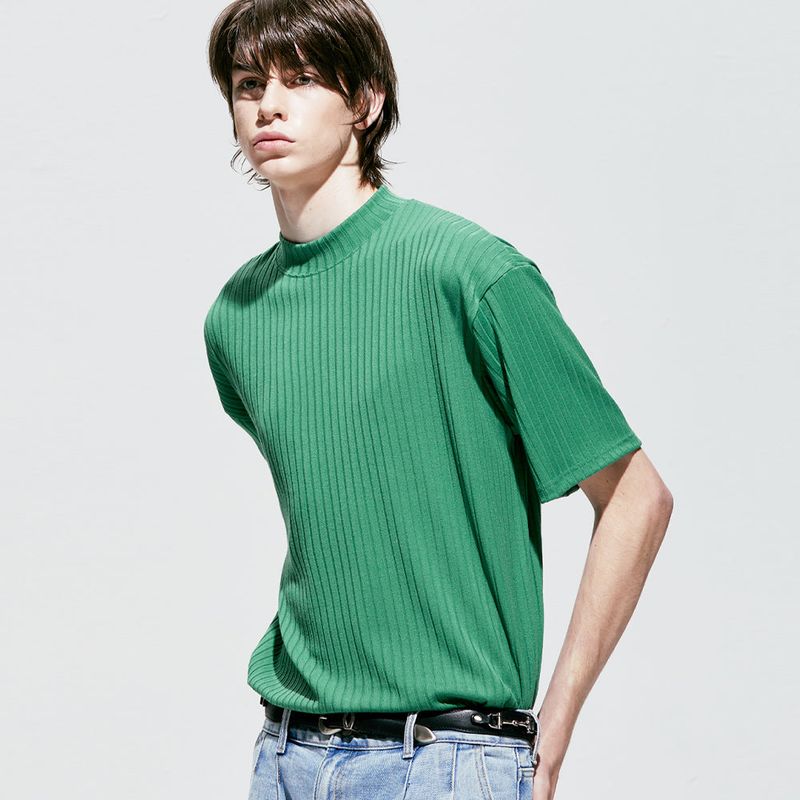 2way rib mock neck t-shirt green