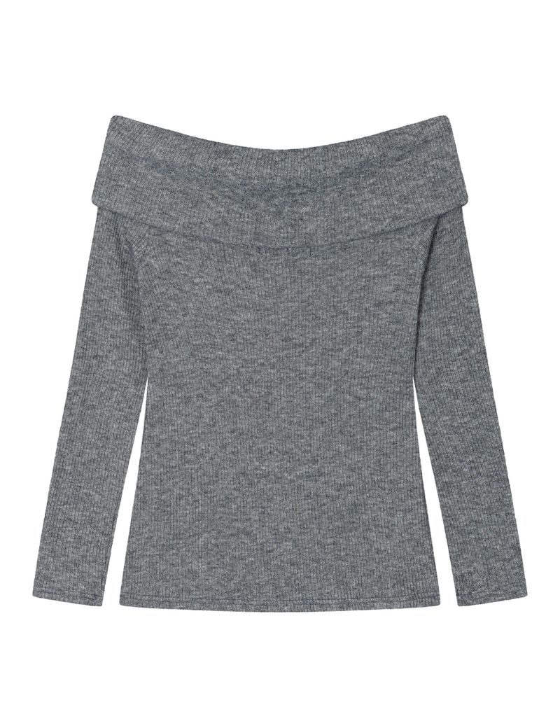 BUTTON OFF-SHOULDER KNIT(GREY)