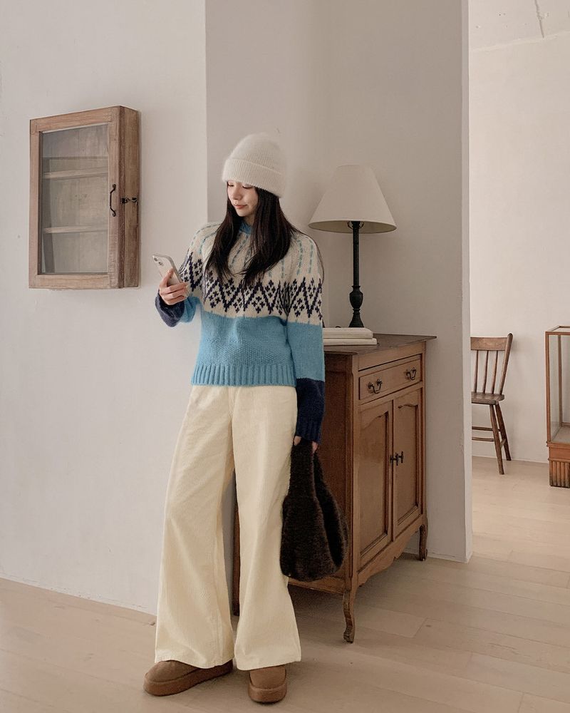 Corduroy wide pants