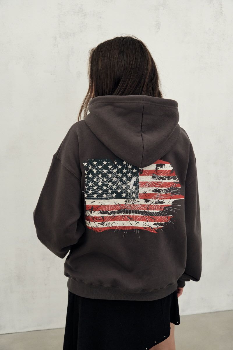 eagle hood zip up (dark grey)