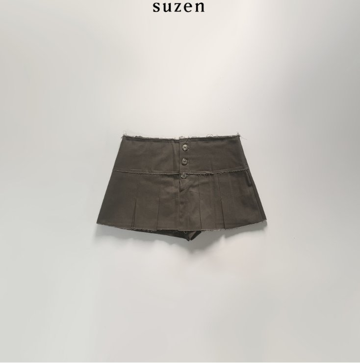Lenny Button Low-Waist Skirt (Khaki)