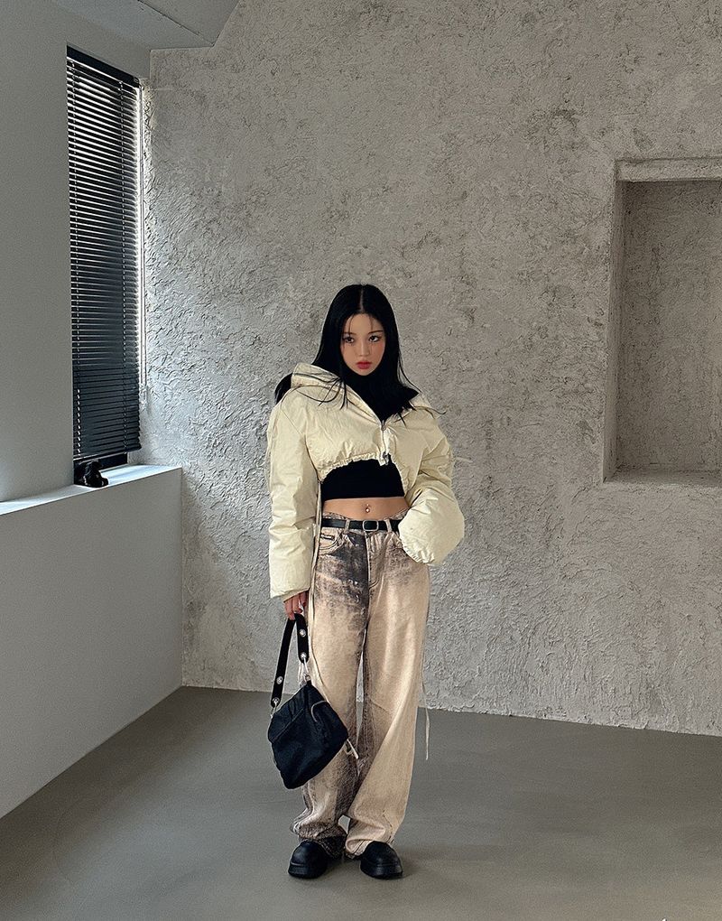 reversible duck down double-sided crop padded coat