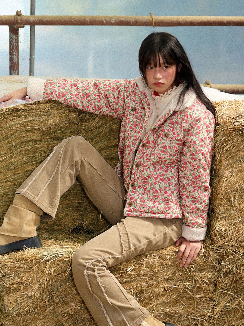 Flower Quilted Corduroy Napping Jacket (2colors)