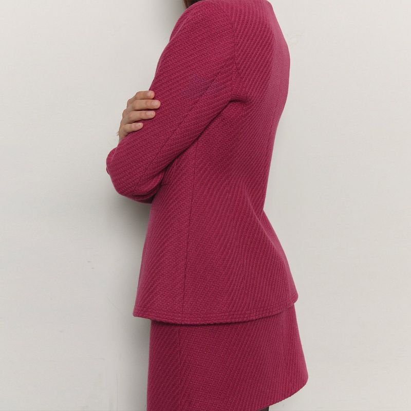 Wool Blended Diagonal Herringbone Tweed Jacket _ Pink