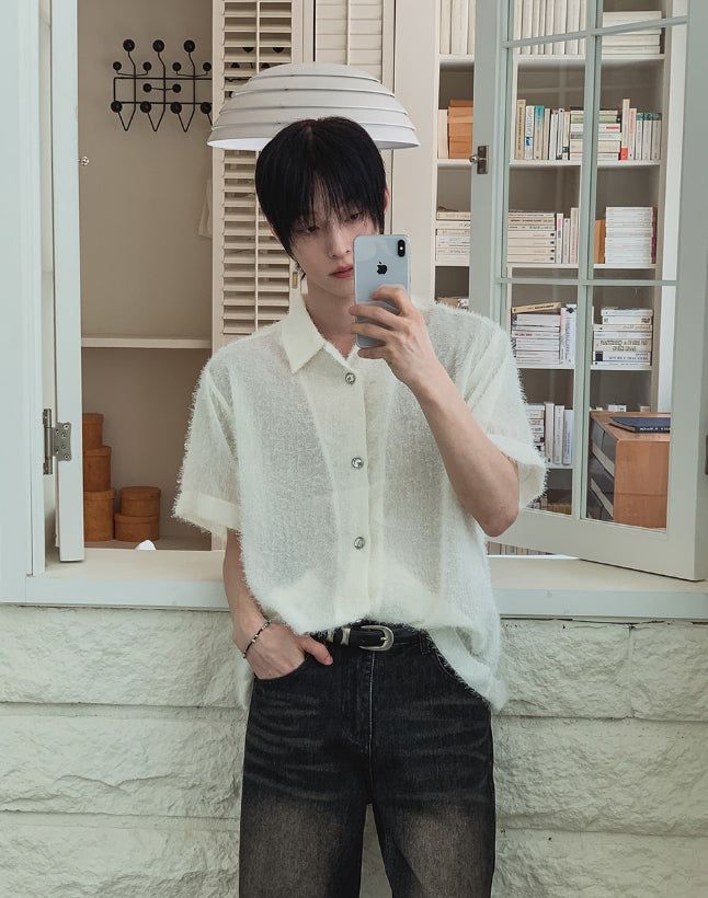 Robin Hairy Collared Short Sleeve Cardigan