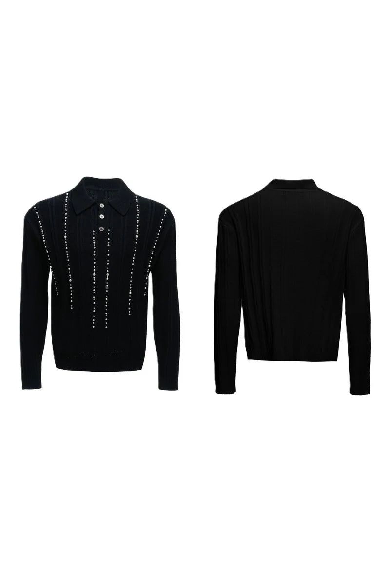 Pearl Detail Knit Polo Shirt