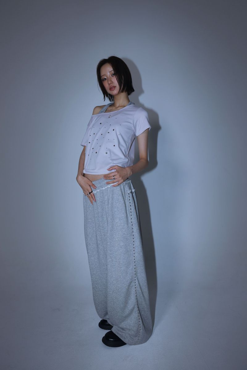 Line stud string sweatpants - Gray