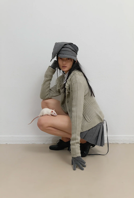 Scarf Veil Wool Cap / Grey
