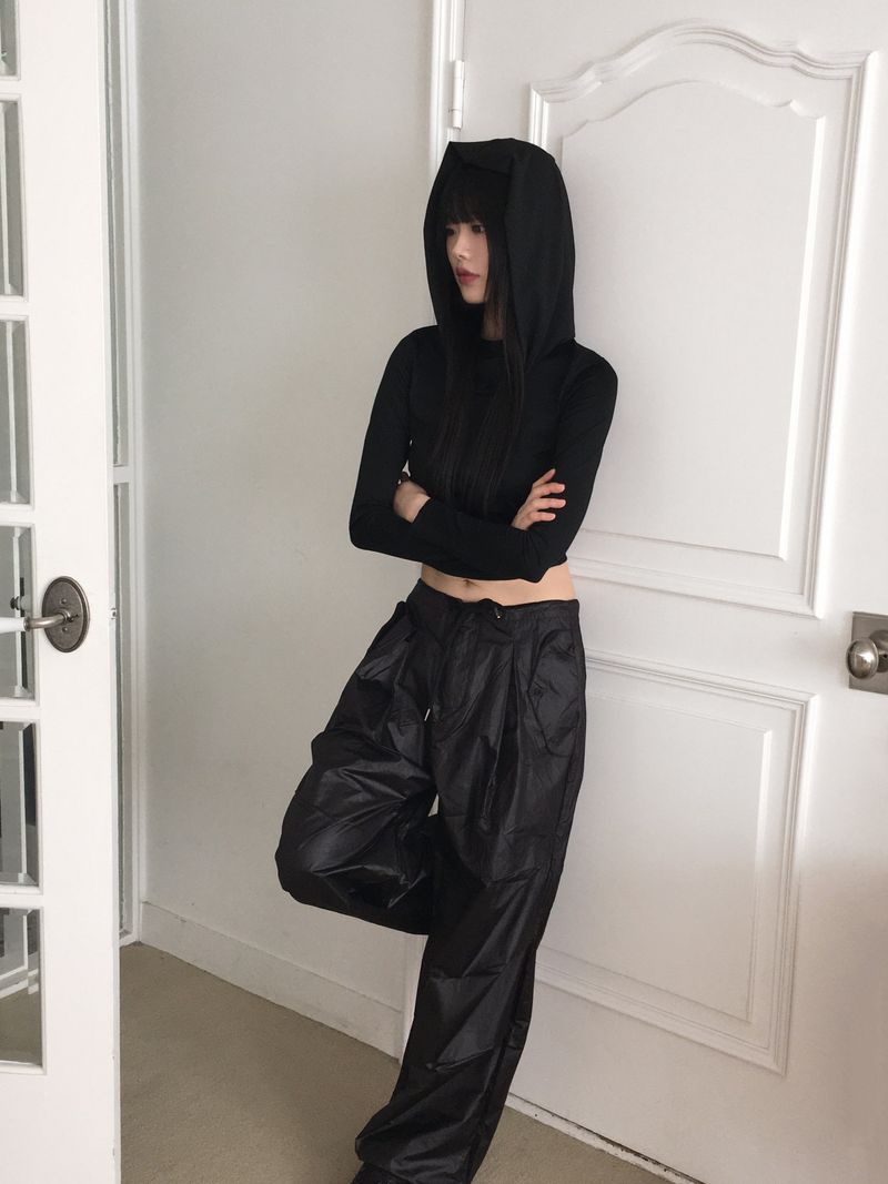 Bloomer draped slim crop hooded sweatshirt