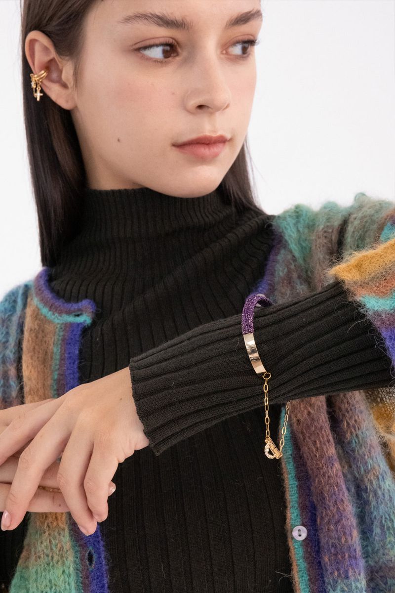 Knitting with drop chain bangle bracelet (Gold)