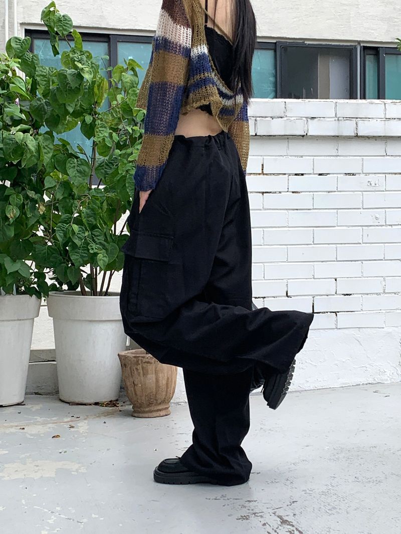 Minut Two-Way Button Strap Long Wide Slacks
