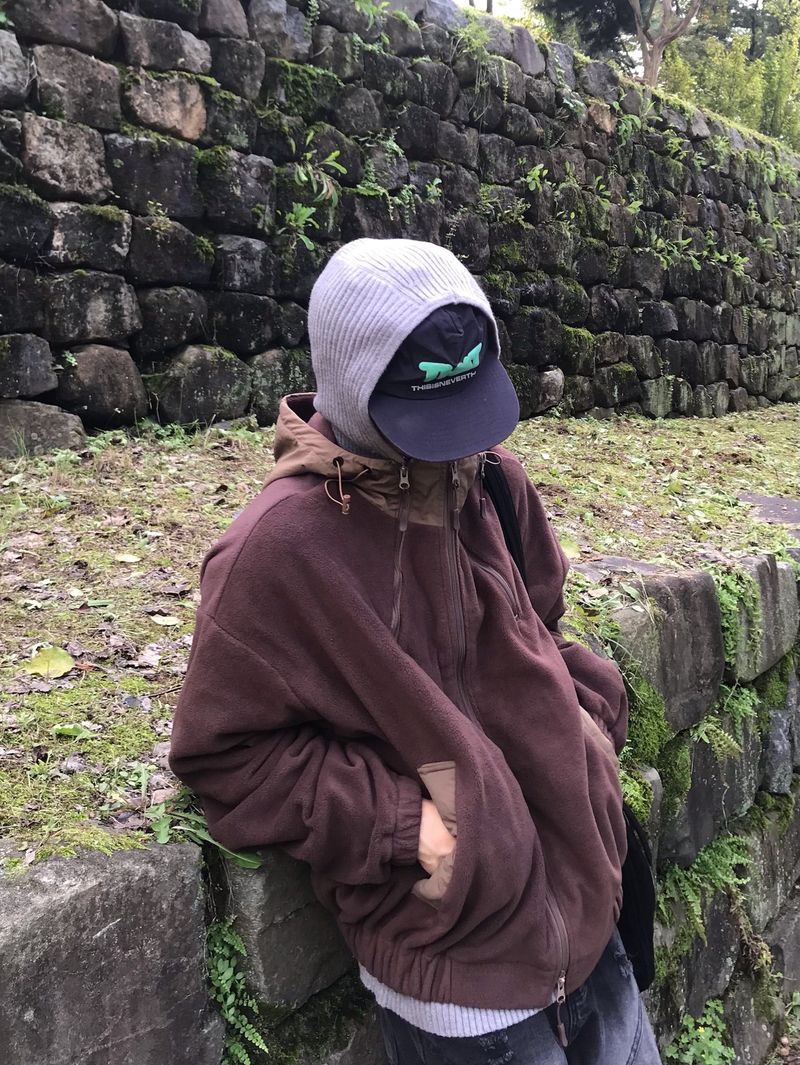 Rib Hood Half Zip-Up Knit