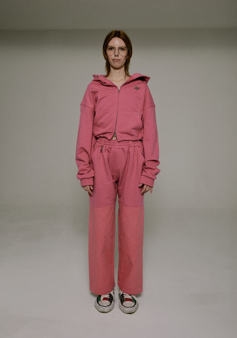 Silver Logo Docking Crop Hood Zip-Up Pink