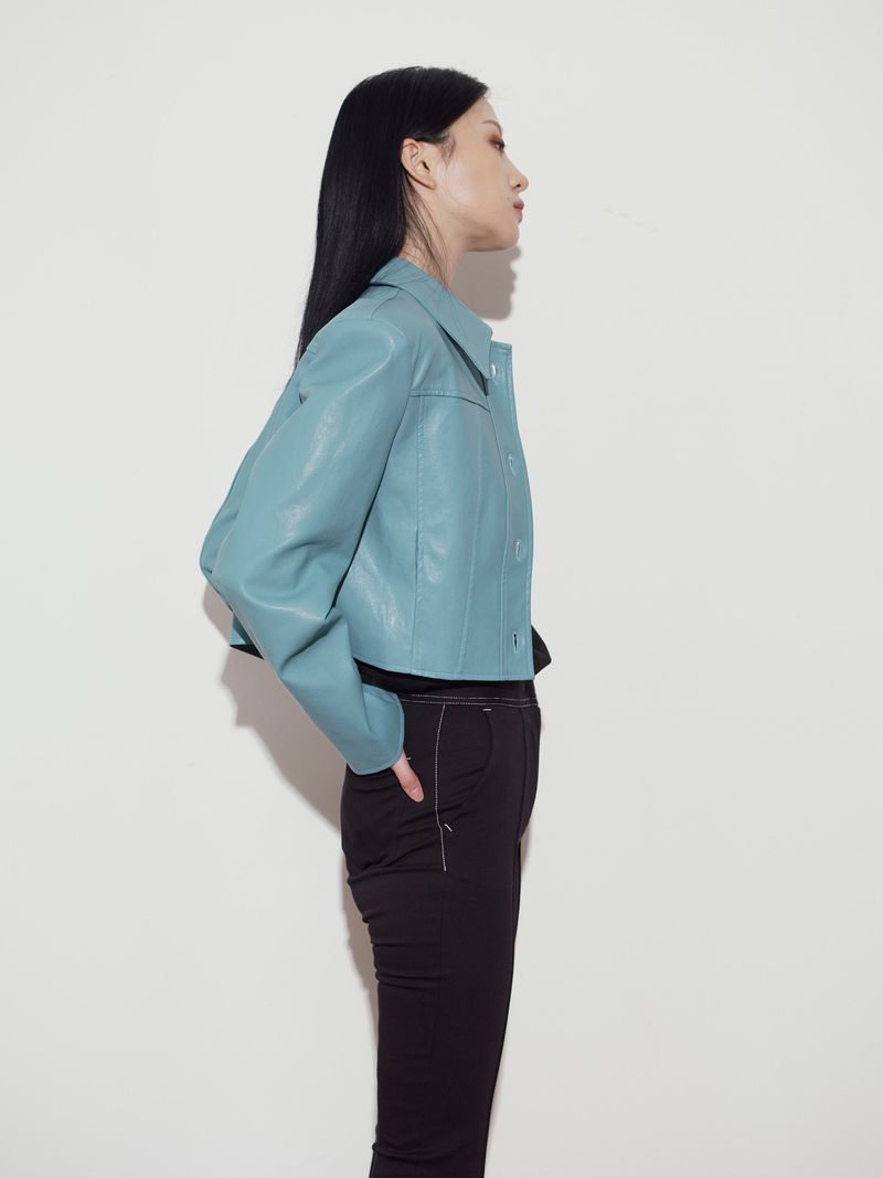 CROP LEATHER JACKET - MINT