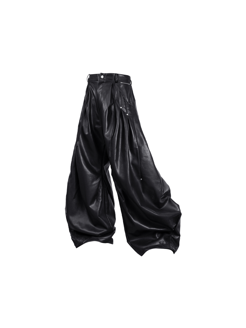 RELABEL(リレーベル)の「RELABEL Spatial Relations (Pleated) PU Leather Patchwork High-Waisted Cinched Waist Wide-Leg Workwear Trousers(Pants)」