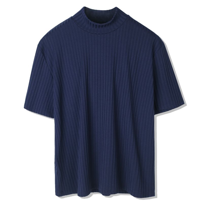 RIB MOCK NECK HALF T-SHIRT NAVY