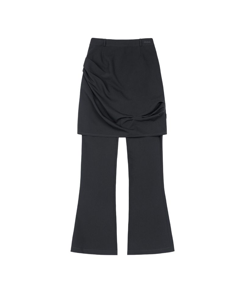 Drape Pintuck Midi Skirt Pants Set - CHARCOAL
