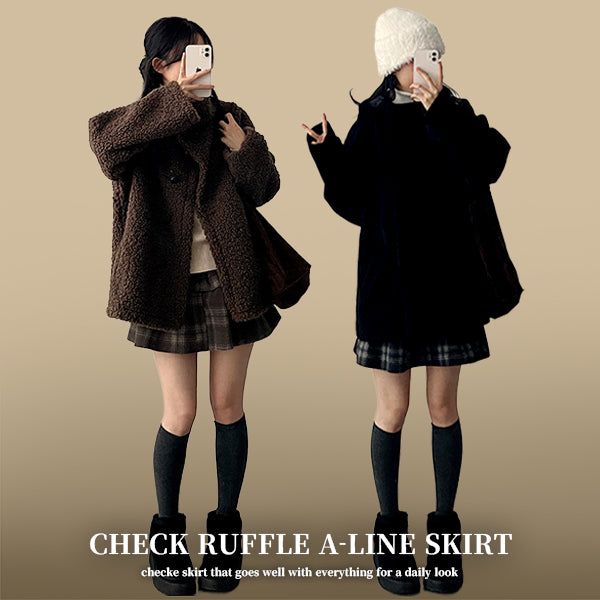 Elt 2-Layer Check Flared Banding Miniskirt