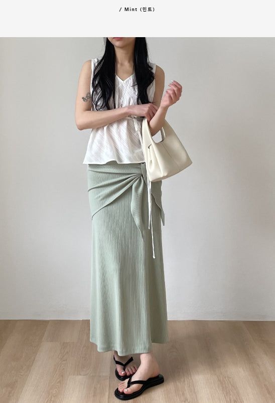 [Scarf SET] Pleated H-Line Long Skirt