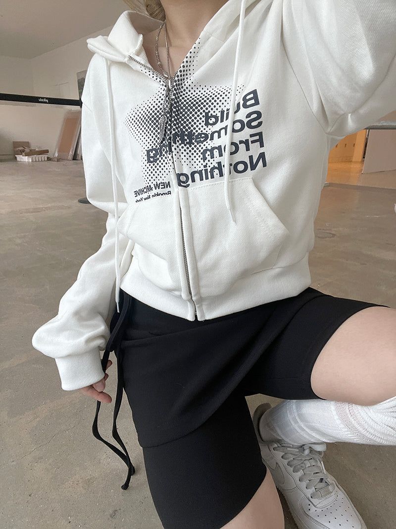 Crop dot hood zip-up