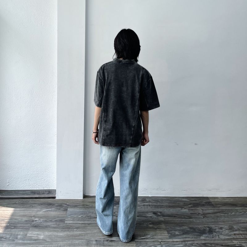 Retro Charcoal Paneled Wide Tee