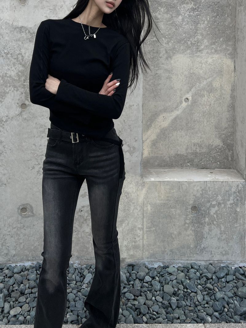 Eyelet buckle bottom hem strap long sleeve tee (3 colors)