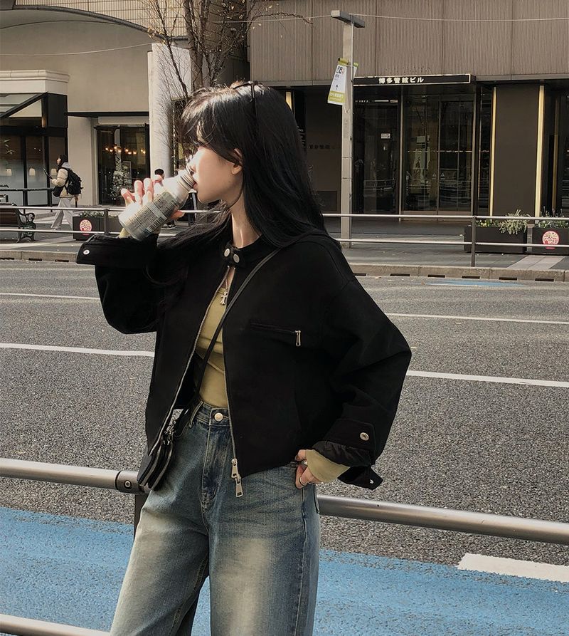 [BELLIDE MADE] BAND COLLAR, SUEDE CROP JACKET