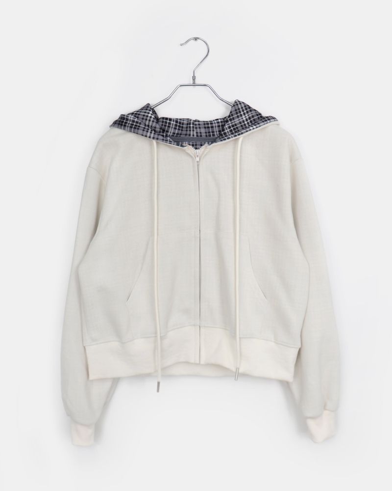 Mchi Check Color-Block Long Sleeve Hoodie Zip-Up