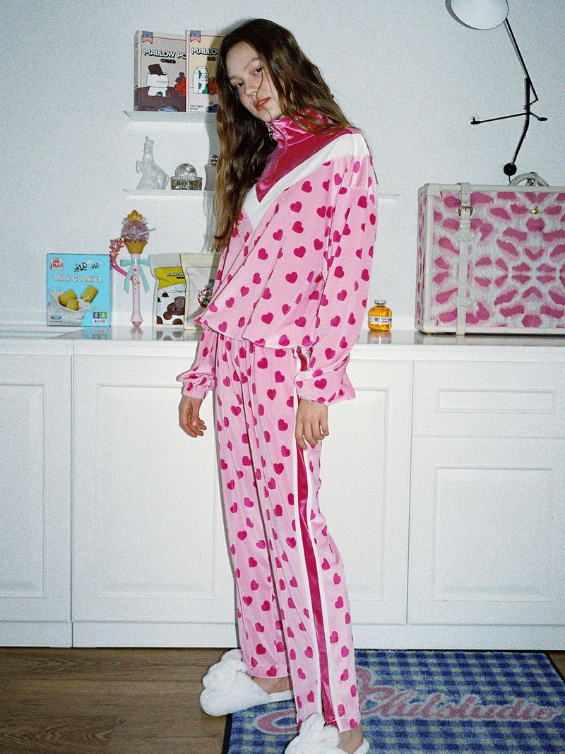 0 3 heart velvet lining pants - PINK