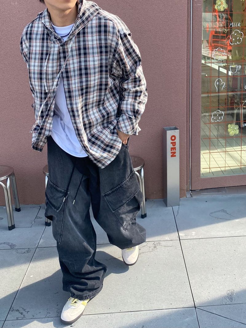 diagonal Washing balloon cargo denim pants 2C