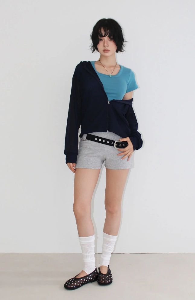 SHEER HOODED ZIP-UP