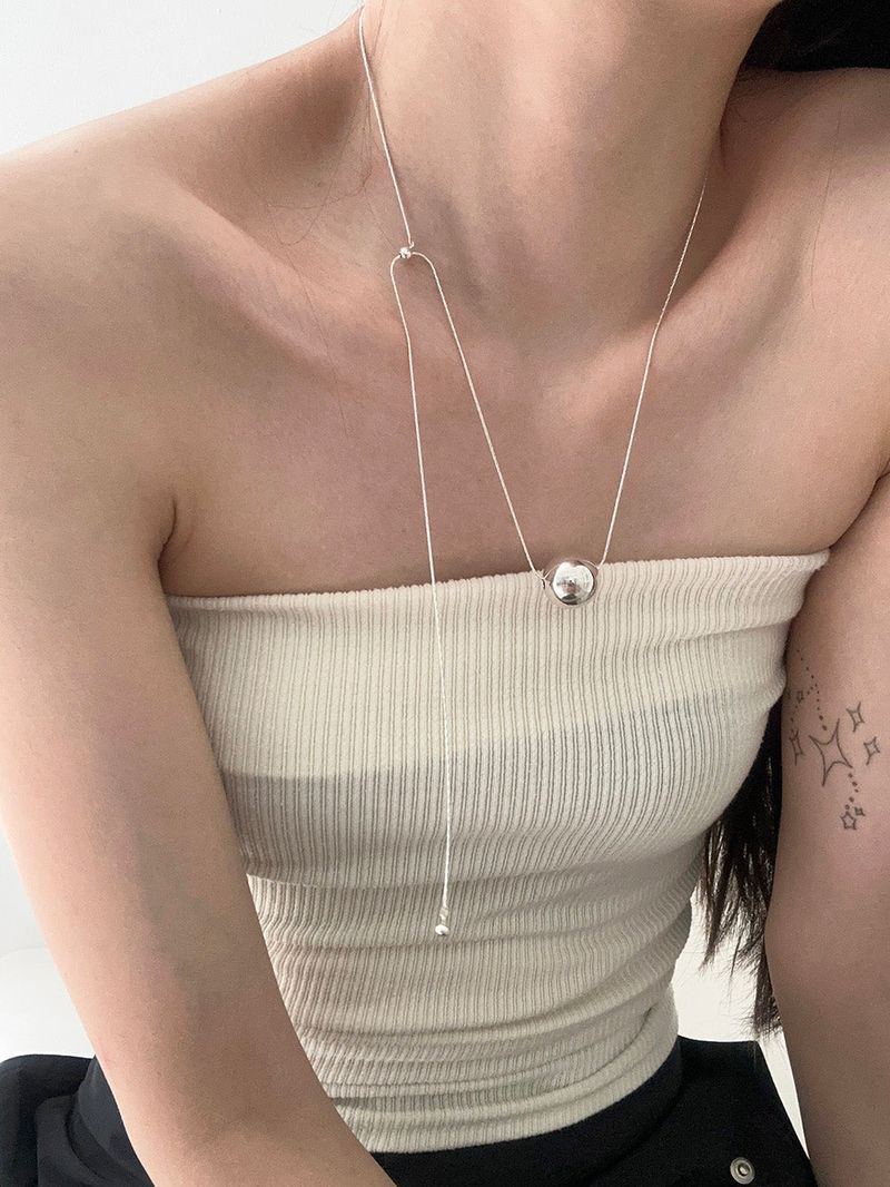 [92.5 silver] Big silver ball slide necklace