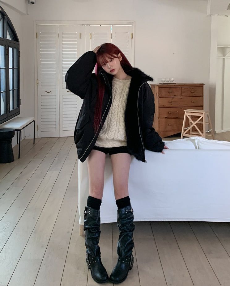 Snug Trimming Fur Bomber Jumper