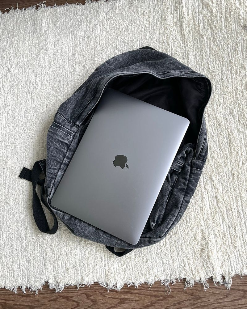 Washed denim backpack