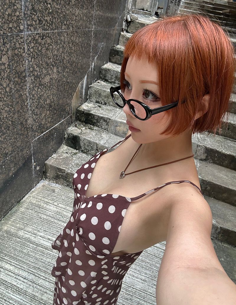 Chocolat Dot See-Through Bustier Blouse