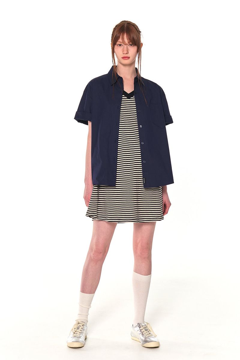 HALF COTTON OVERFIT SHIRTS (NAVY)