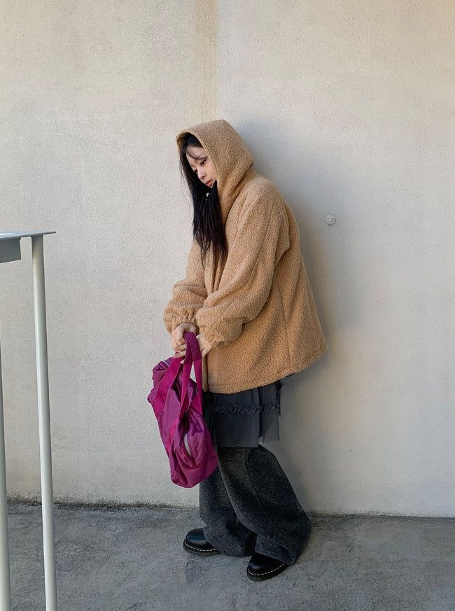 Syasdeulo Quilted Boucle Hood Half Coat Jacket