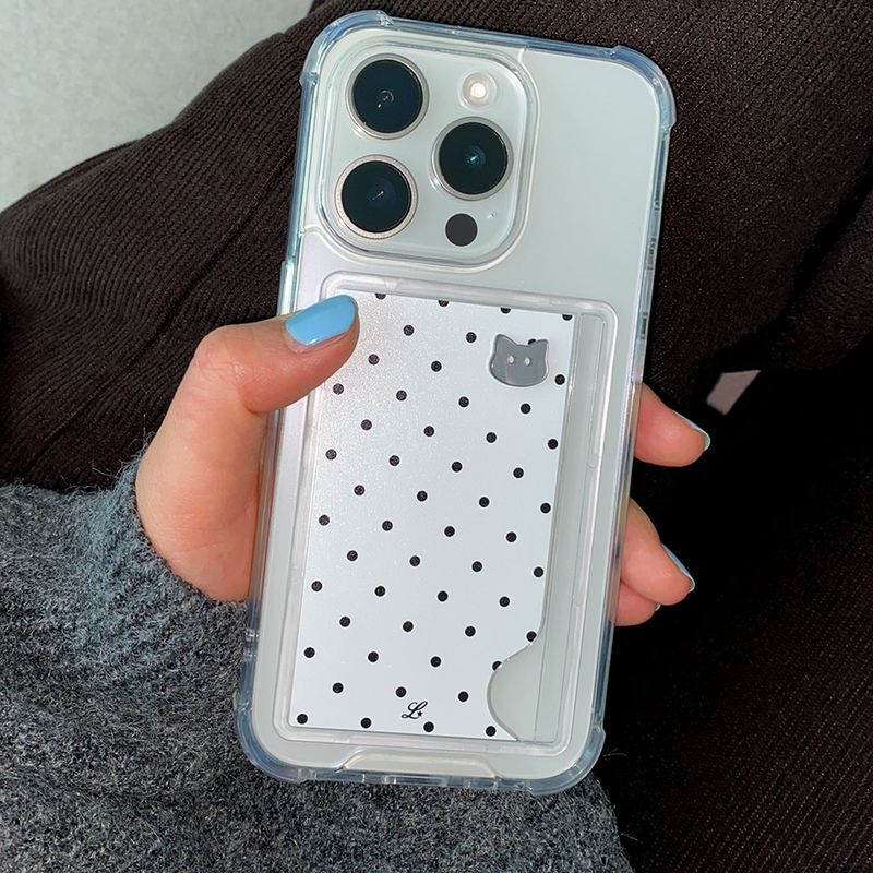 [MADE] DOTTY KITTY PHONE CASE WHITE (clear pocket)