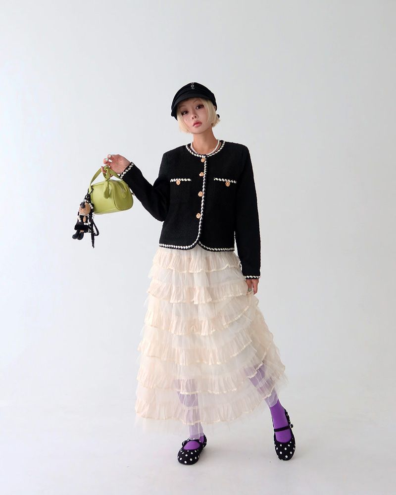 Color-Blocked Chain Tweed Jacket