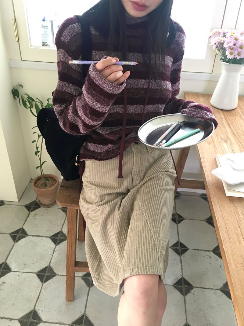 ロニンコーデュロイカットAラインミディスカート
