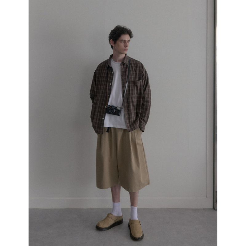 Vintage washing brown check shirts