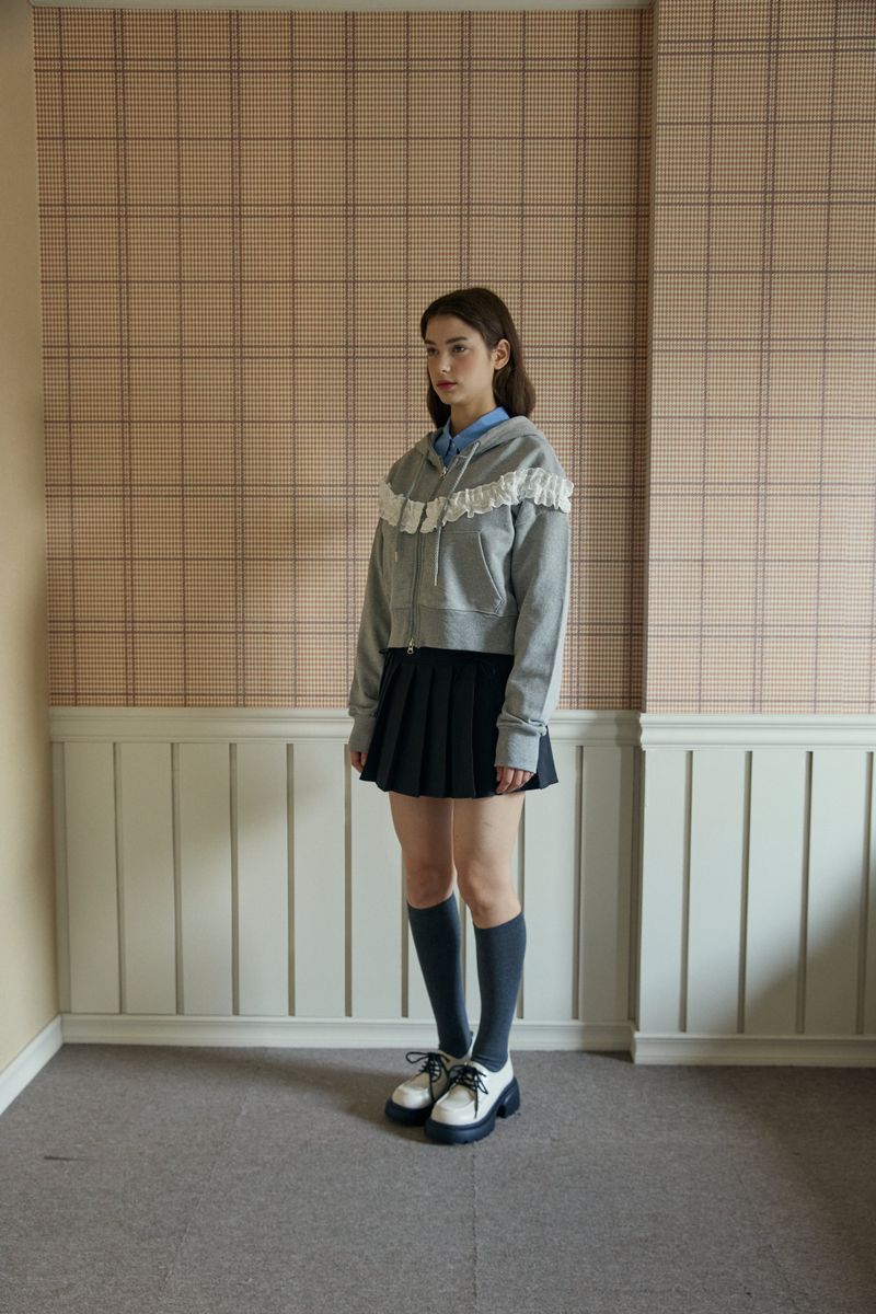 FRILL HOODED ZIP UP (2 COLORS)