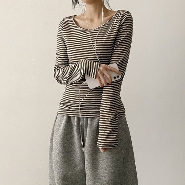 Brae UネックダンガララウンドロングスリーブTシャツ