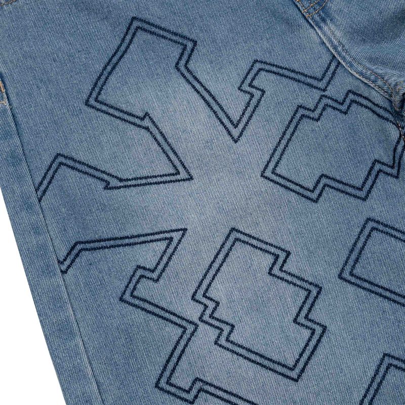 "Y" Embroidery Relaxed Denim Pants
